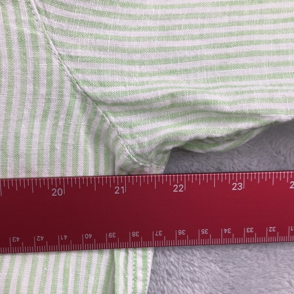 Alan Flosser Men's Linen Long Sleeve Button Green & White Stripe Size M - Picture 10 of 12